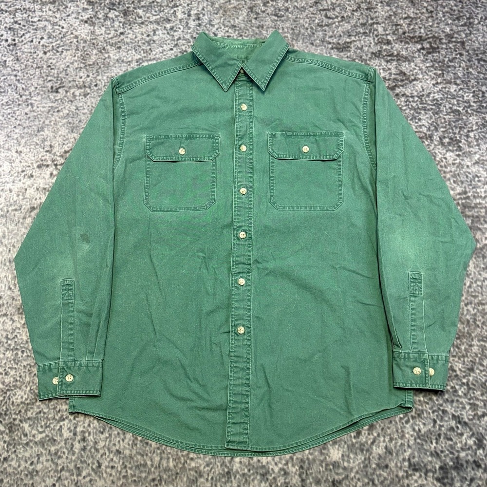 VTG L.L. Bean Shirt Button Down Chamois Long Sleeve Mens Medium Green Outdoor